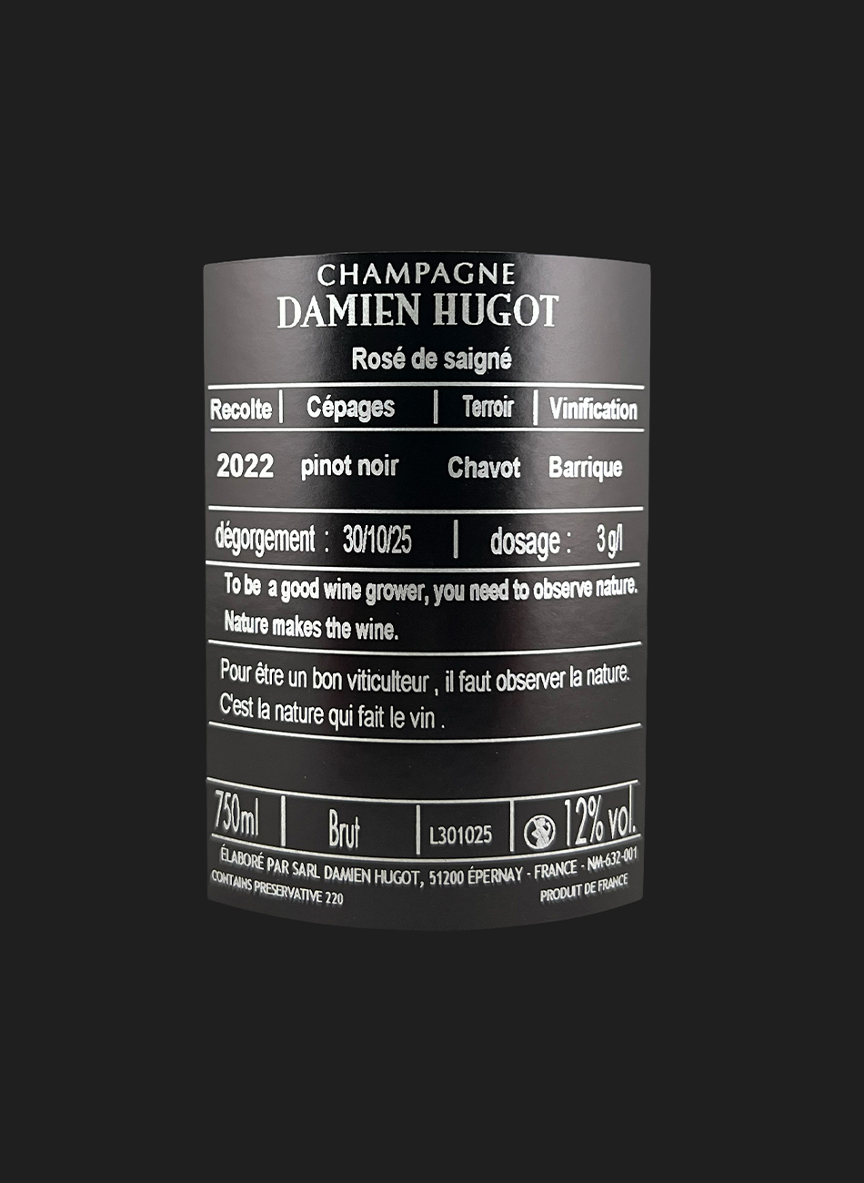 2022 Damien Hugot Chavot Pinot Noir Rosé de saigné Brut